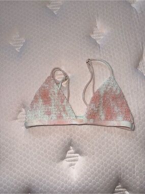 Tori Praver Swimwear Smocked Triangle Bikini Top - Mint & Coral
